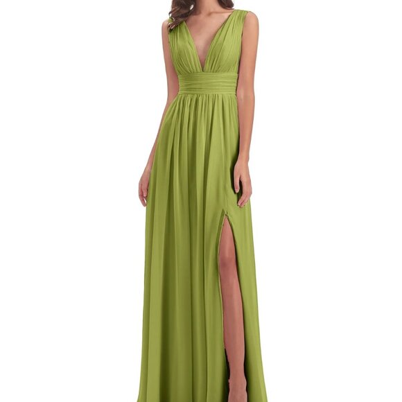 Never Worn Size 8 Emma Floor Length V Neck Split Chiffon - Picture 1 of 4